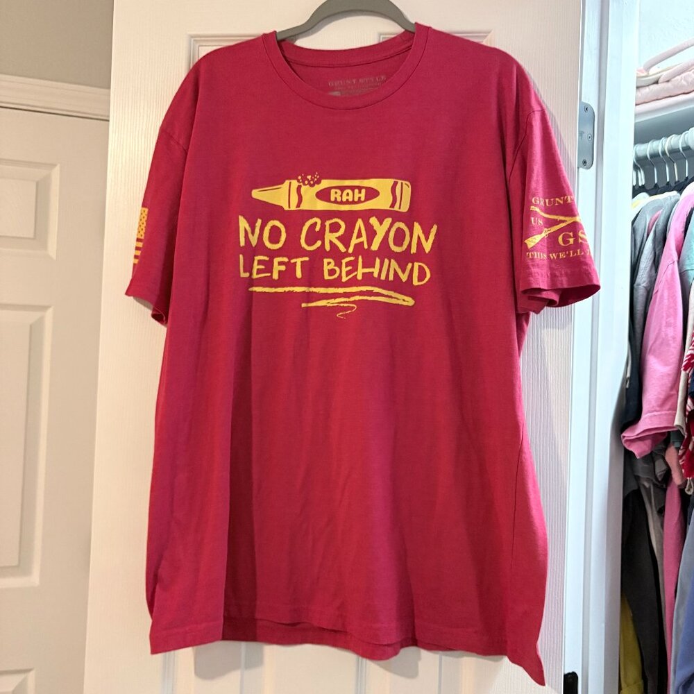 Grunt Style Red Short Sleeve Tee with Yellow "No Crayon Left Behind" Print